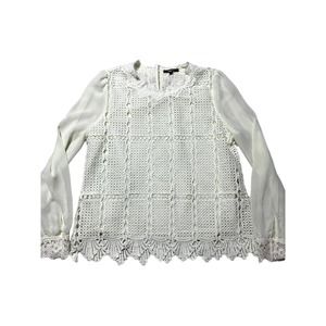 Roly Poly Womens L Ivory Lined Lace High Neck Lightweight Blouse